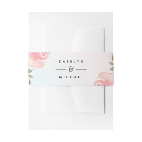 French Garden Floral Peony Wedding Monogram Invitation Belly Band