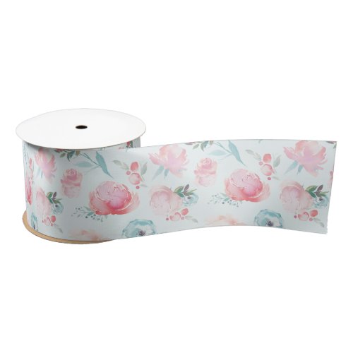 French Garden Floral Pink Peony Pattern Wedding Satin Ribbon