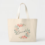 French Garden Floral Wreath & Calligraphy Bride Large Tote Bag<br><div class="desc">Chic French Garden Floral Peony Wreath Design - with hand painted watercolor flowers and foliage, and elegant script calligraphy font. A charming vintage look in a pastel color palette that is perfect for a spring or summer garden wedding. With feelings of the French countryside, this soft romantic floral design will...</div>