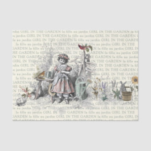 French Garden Girl Flowers Watering Can Decoupage Tissue Paper