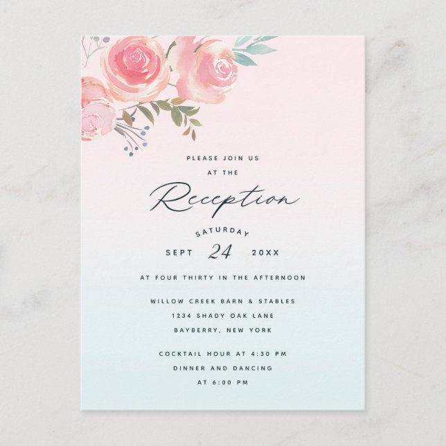 French Garden Ombre Wedding Reception Invitation Postcard (Front)