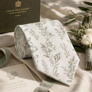 French Garden Toile Botanical Eucalyptus & Olive Neck Tie