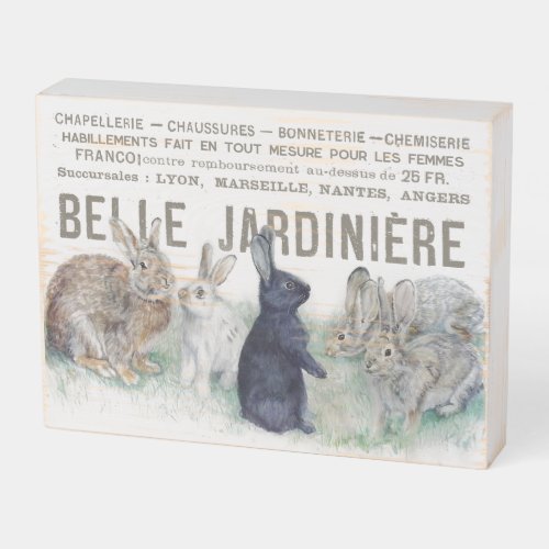 French Garden Vintage Bunny Rabbit Spring Decor  Wooden Box Sign