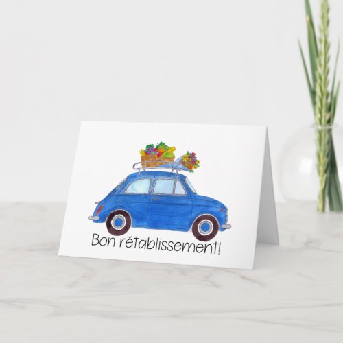 French Get well Blue Retro Fiat 500 Card