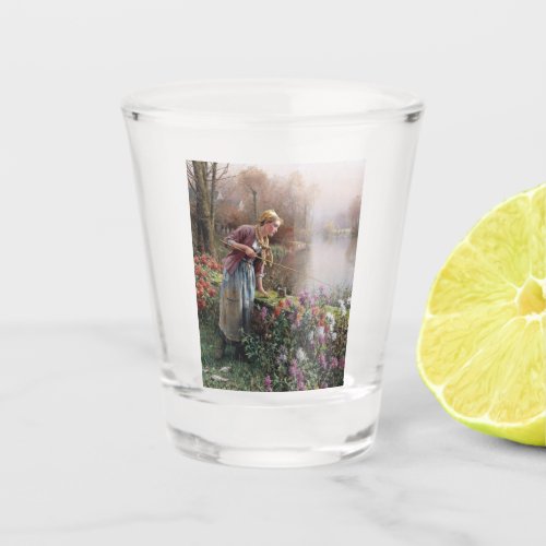French Girl Fishing in Brittany Shot Glass
