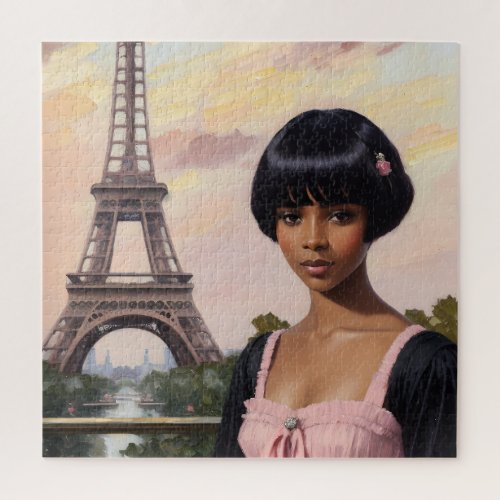 French Girl Pink Parisian Black Girl Art Jigsaw Puzzle