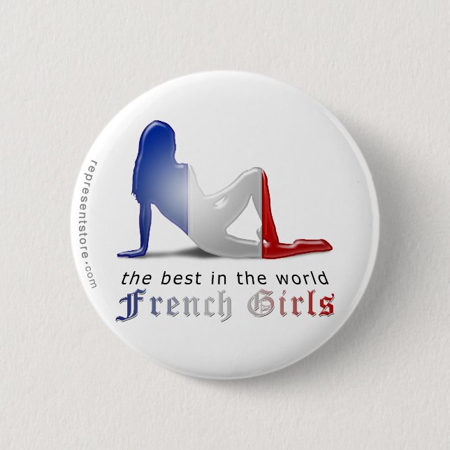 French Girl Silhouette Flag Pinback Button (Front)