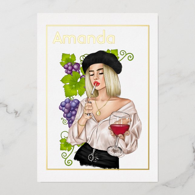 French Girl Wine Tasting Birthday Party Foil Invitation (Front)