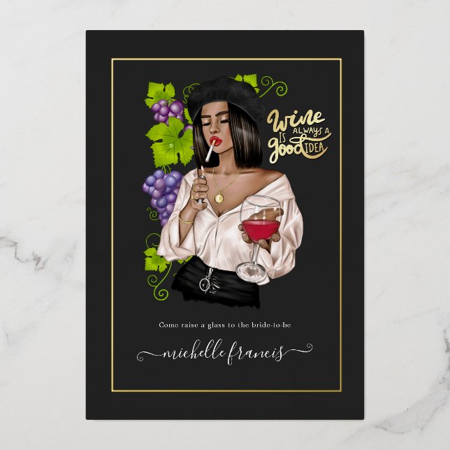 French Girl Wine Tasting Bridal Shower Foil Invitation (Front)