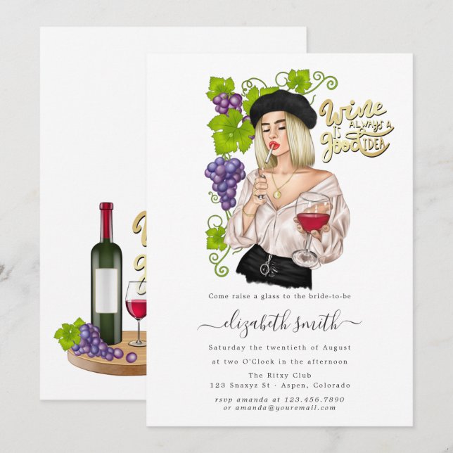 French Girl Wine Tasting Bridal Shower Invitation (Front/Back)