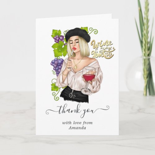 French Girl Wine Tasting Photo Thank You Card