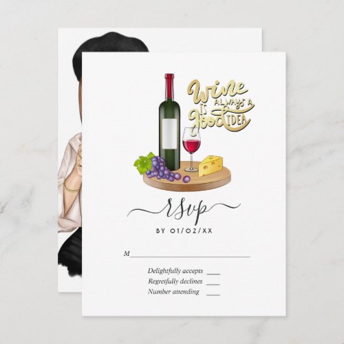 French Girl Wine Tasting Wedding RSVP Card