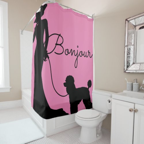 French Girl with poodle Shower Curtain