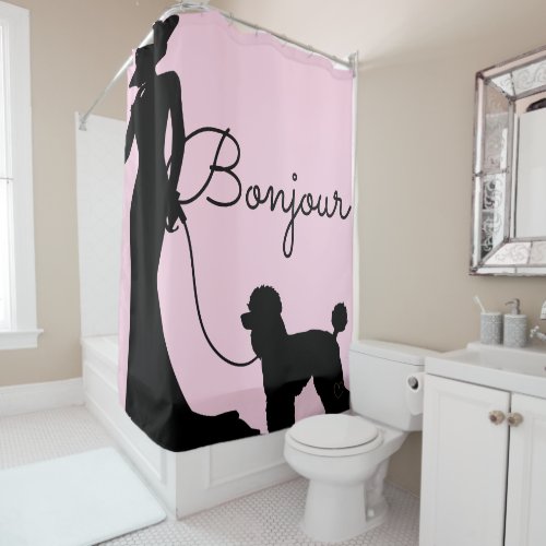 French Girl with poodle Shower Curtain