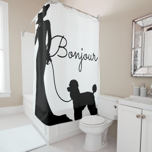 French Girl with poodle Shower Curtain