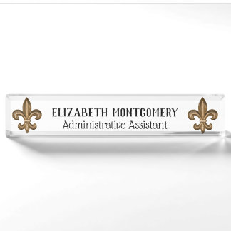 French Gold Fleur de Lis Desk Name Plate