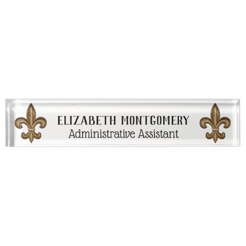 French Gold Fleur de Lis Desk Name Plate