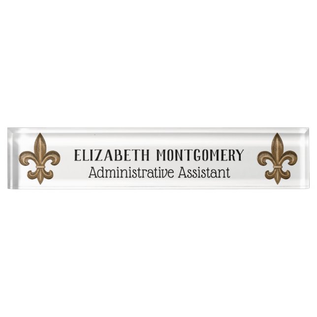 French Gold Fleur de Lis Desk Name Plate (Front)