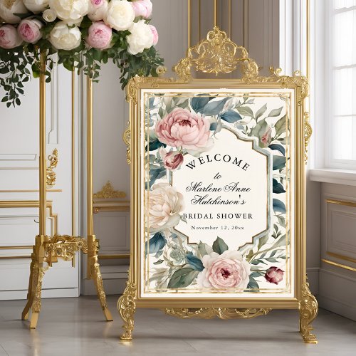 French Gold Floral Elegant Tea Bridal Shower Poster