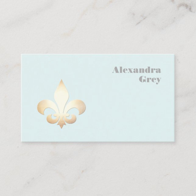 French Gold Leaf Fleur de Lis Light Blue Business Card (Front)