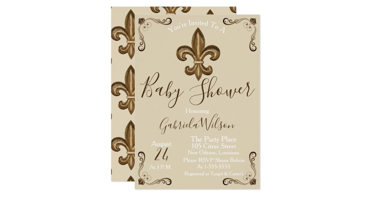 French Golden Fleur De Lis Neutral Baby Shower Invitation Zazzle
