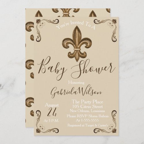 French Golden Fleur de Lis Neutral Baby Shower Invitation