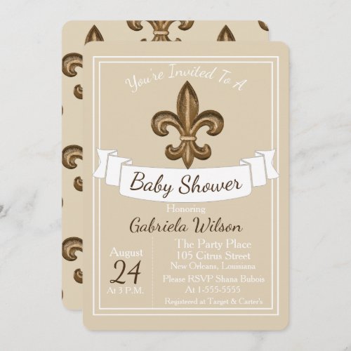 French Golden Fleur de Lis Neutral Baby Shower Invitation