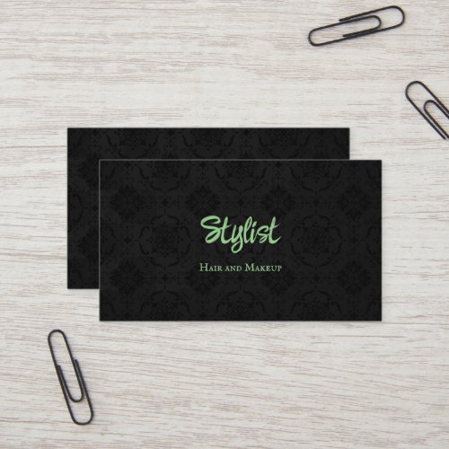 French Gothic Damask Stylist Black and Green Business Card