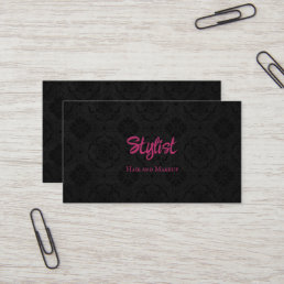 French Gothic Damask Stylist Black and Pink Business Card