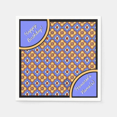 French Gothic Tile Pattern _ Blue Yellow Orange Napkins