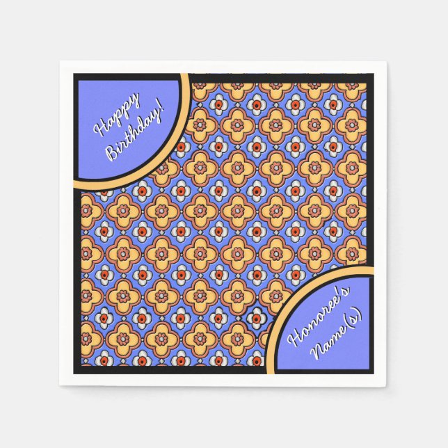 French Gothic Tile Pattern - Blue Yellow Orange Napkins (Front)