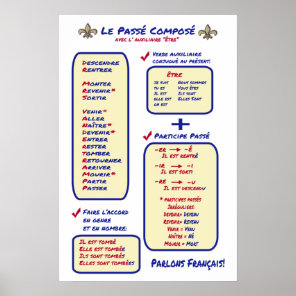 French Grammar Passe Compose Etre Poster