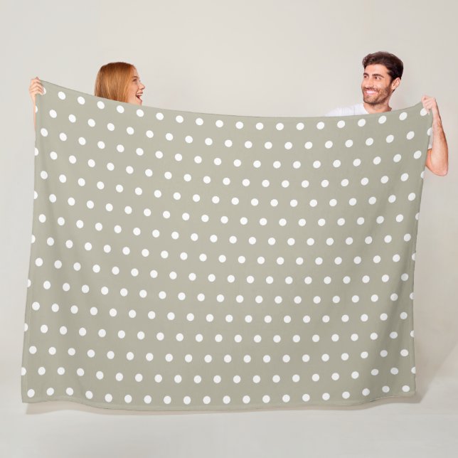 French Gray and White Retro Polka Dot Pattern Fleece Blanket (In Situ)