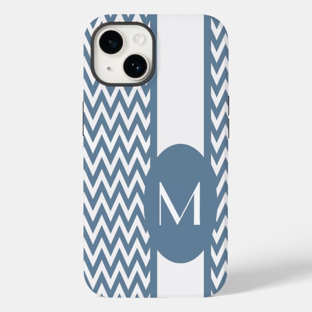 French Gray Elegant Chevron Design with monogram Case-Mate iPhone Case (Back)