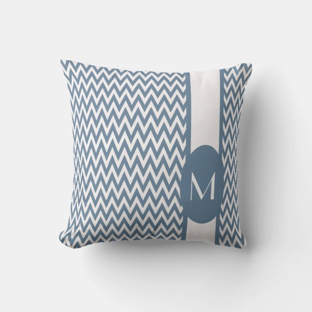 French Gray Elegant Chevron Design with monogram Throw Pillow (Front)
