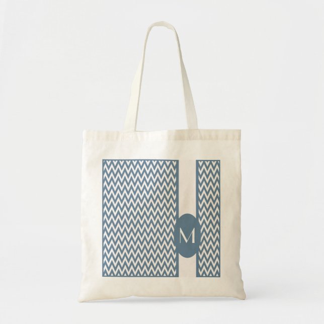 French Gray Elegant Chevron Design with monogram Tote Bag (Front)