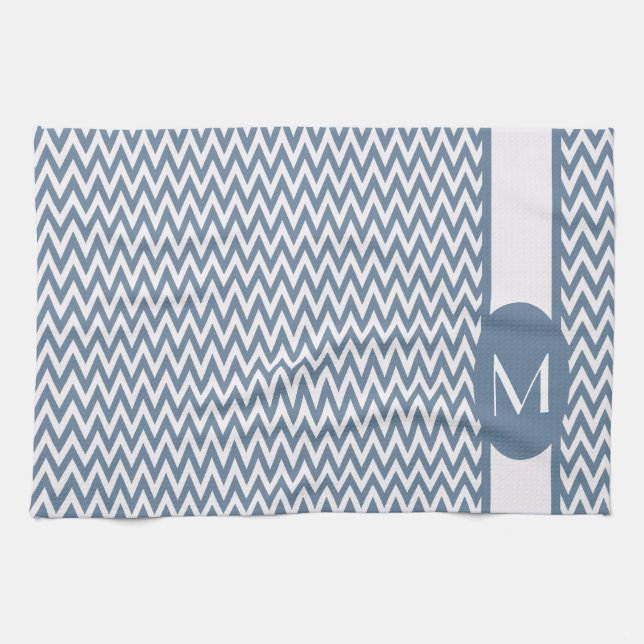French Gray Elegant Chevron Design with monogram Towel (Horizontal)