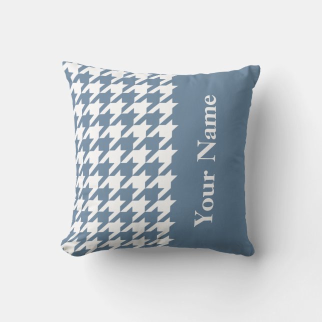French Gray Elegant Houndstooth with name Throw Pillow (Front)