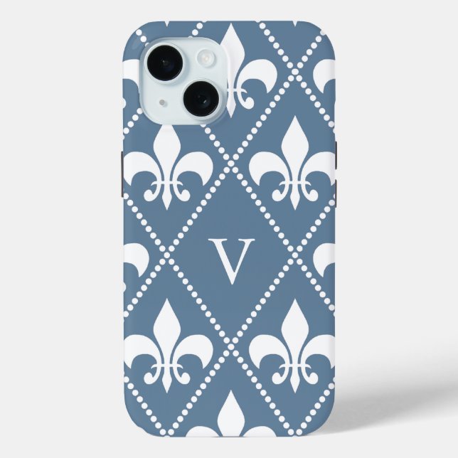 French Gray Fleur de Lis w/ monogram Case-Mate iPhone Case (Back)