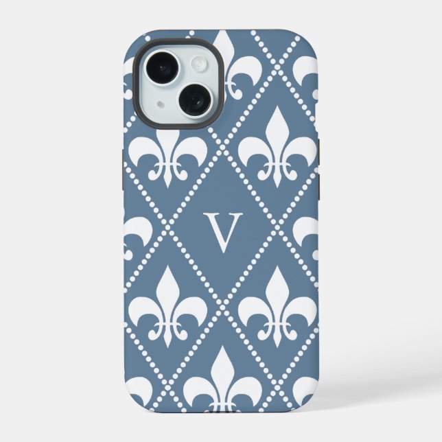 French Gray Fleur de Lis w/ monogram Iphone Case (Back)