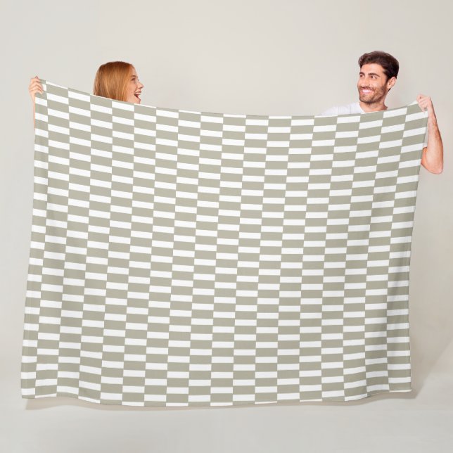 French Gray Geometric Checkerboard Pattern Fleece Blanket (In Situ)