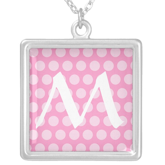 French Gray Moroccan Dots with monogram Silver Plated Necklace (Front)