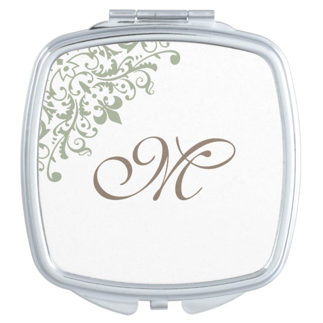 French Green Fleur de Lis Monogram Bridesmaid Compact Mirror (Front)