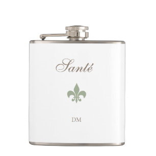 French Green Fleur de Lis Santé Monogram Wedding  Flask