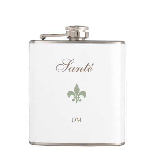 French Green Fleur de Lis Sant Monogram Wedding  Flask