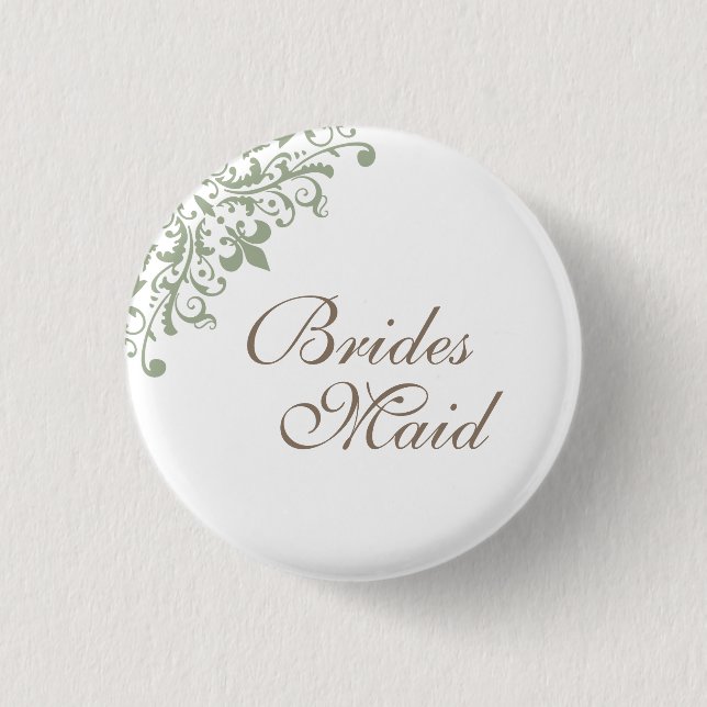 French Green Fleur de Lis Script Bridesmaid  Button (Front)