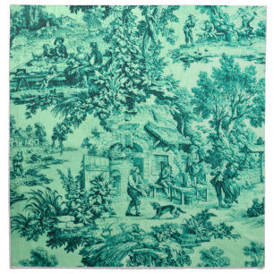 French Green Toile Chinoiserie Rustic Style Cloth Napkin