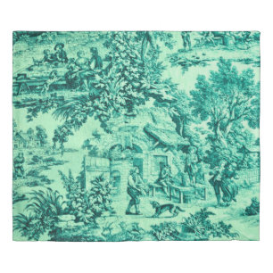 French Green Toile Chinoiserie Rustic Style  Duvet Cover