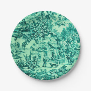French Green Toile Chinoiserie Rustic Style  Paper Plates