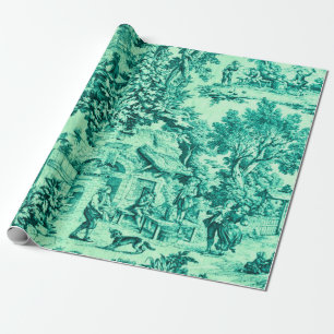 French Green Toile Rococo Rustic Style Decoupage  Wrapping Paper